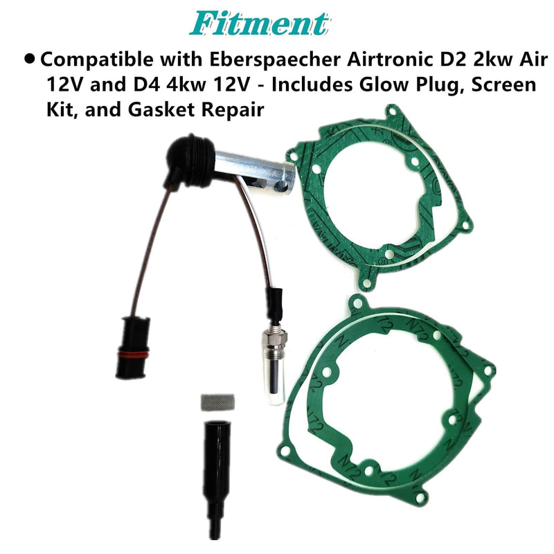 Parking Heaters Maintenance Kit Compatible with Eberspaecher Airtronic D2 2kw Air 12V and D4 4kw 12V - Includes Glow Plug, Screen Kit, and Gasket Repair