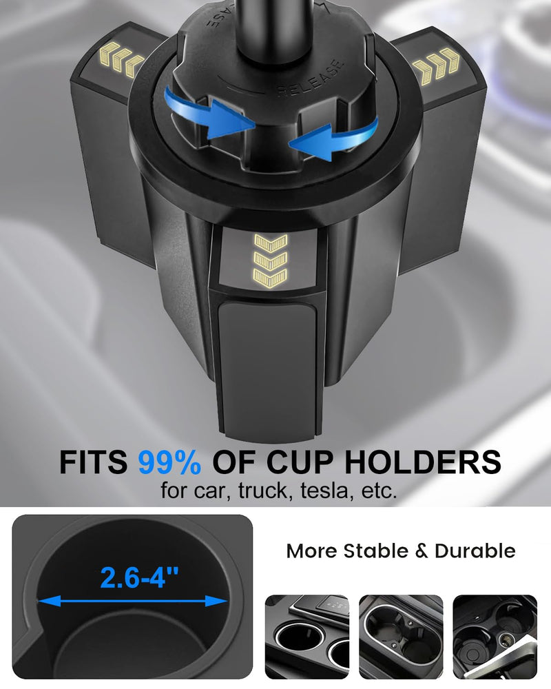 Cup Holder Tablet Mount for Car [Anti-Shake Metal Arm] Heavy Duty iPad Cup Holder Mount for Truck, Tesla, Vehicle, for iPad Pro 12.9 Air Mini Galaxy Z Fold iPhone, 4-13'' Cell Phone Tablets