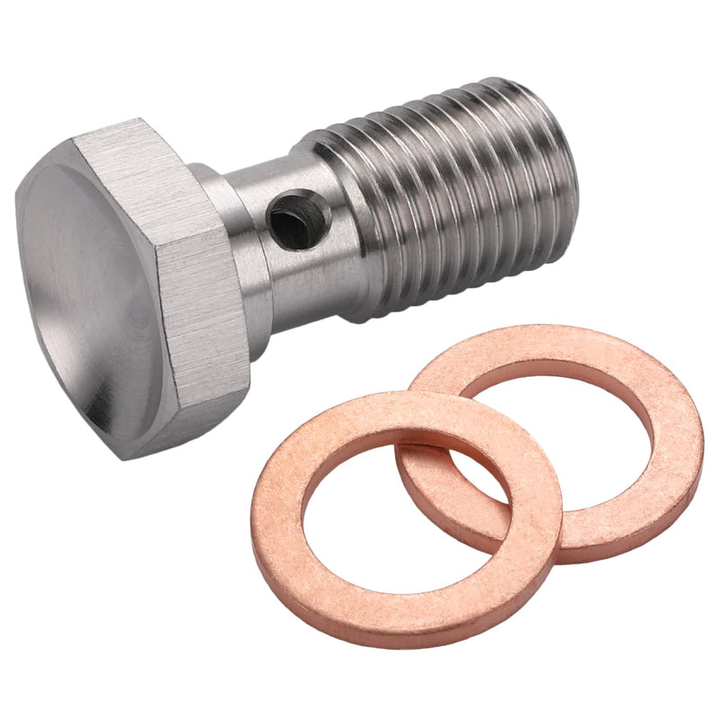 3AN 3/8 x 24 UNF Stainless Steel Single Banjo Bolt Brake Fitting Adapter 20mm Long with Copper Washers 3AN, 20mm Long