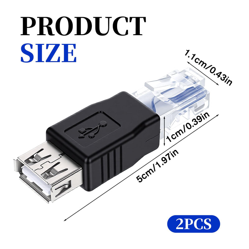 2PCS Ethernet to USB Adapter, RJ45 Internet Male to USB Female Connectorusb toPhone Jack Adapter for Computer Camera/Router/Modem/Surveillance Camera with Network Function