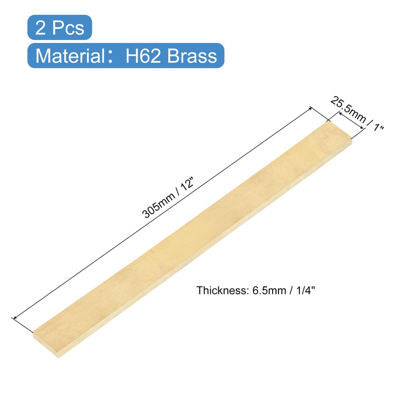 uxcell 2 Pcs H62 Brass Flat Bar Stock, 0.26"x1"x12" Square Metal Solid Brass Bars for Knife Making DIY Handicrafts Architectural Decoration Industry Thermal Conductivity 1/4"x1"x12"