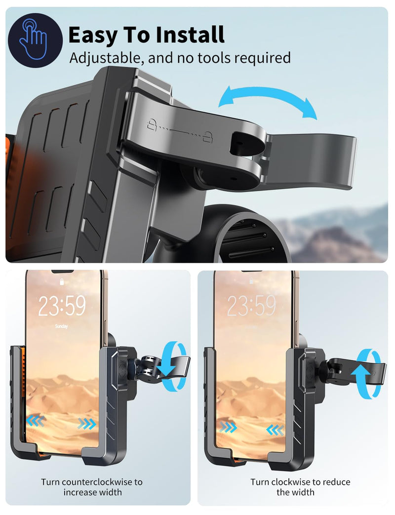 Motorcycle Phone Mount, [No Block Camera] Bike Phone Holder Mount, [Silicone Wrapped] Handlebar Cell Phone Mount for Bike/Scooter/ATV, Fits iPhone 16/15/14/13 Pro Max & 4.7"-7" Phones, Black