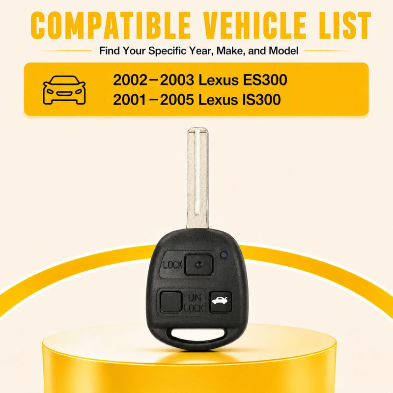 Key Fob Replacement Fits for 2001-2005 Lexus IS300/ 2002-2003 ES300 | HYQ1512V 89785-50031 4C Chip 1.5in Blade (Requires Master Key)