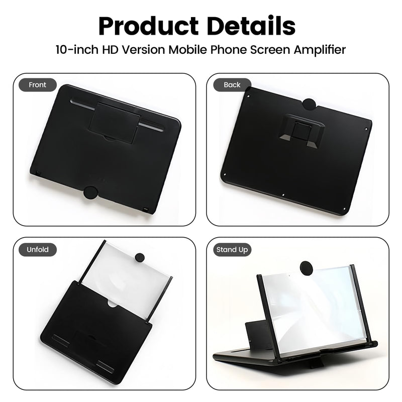 10" 3D HD Phone Screen Magnifier,Foldable Screen with Pull-Out Stand Design,Movies Screen Magnifier Gaming Screen Magnifier for Elderly/Kids/Travel(Black)
