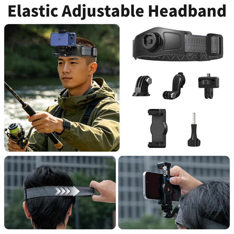 4 in 1 Phone Accessories Kit, Quick Release Head Strap Mount + Chest Mount Harness + Backpack Clip Holder + Palm Strap Kit for POV/VLOG,Cell Phone Clip Compatible with iPhone,Samsung and More Phones