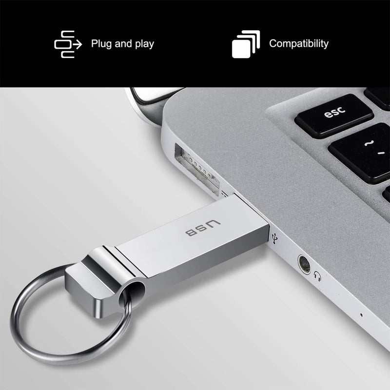 USB Flash Drive 256GB Waterproof USB Stick High Speed Memory Stick 256GB Ultra Large Storage Metal Thumb Drive with Keychain Design for Laptop Computer Tablet