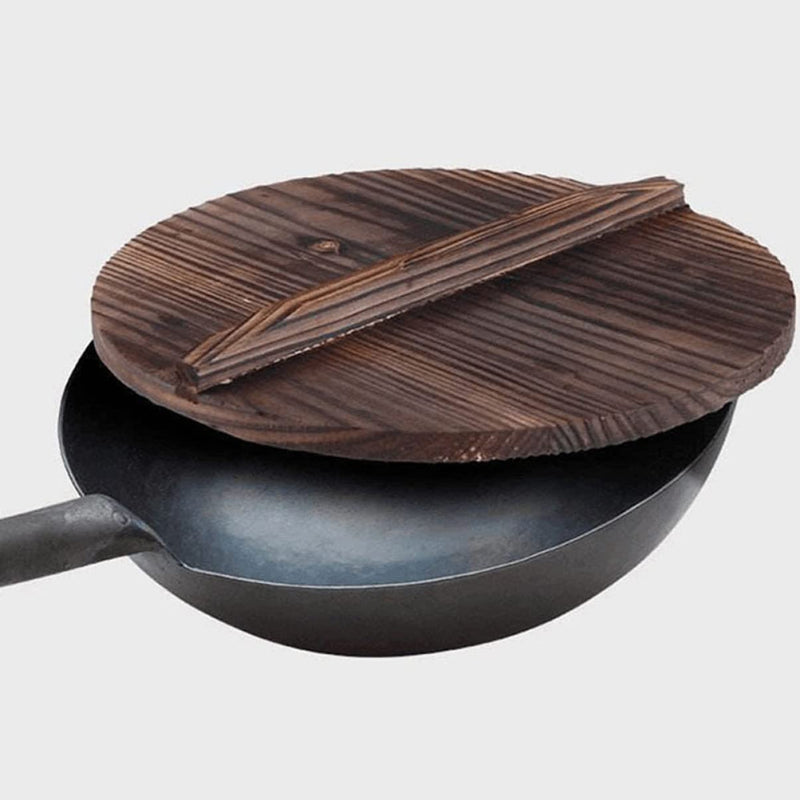 Cabilock Wooden Wok Lid 15 Inch Cast Iron Pan Cover with Handle Anti-Overflow Pot Protector for Stove Top Cooking Lightweight Kitchen Lid for Wok Pot and Pan 38X38CM Random Color