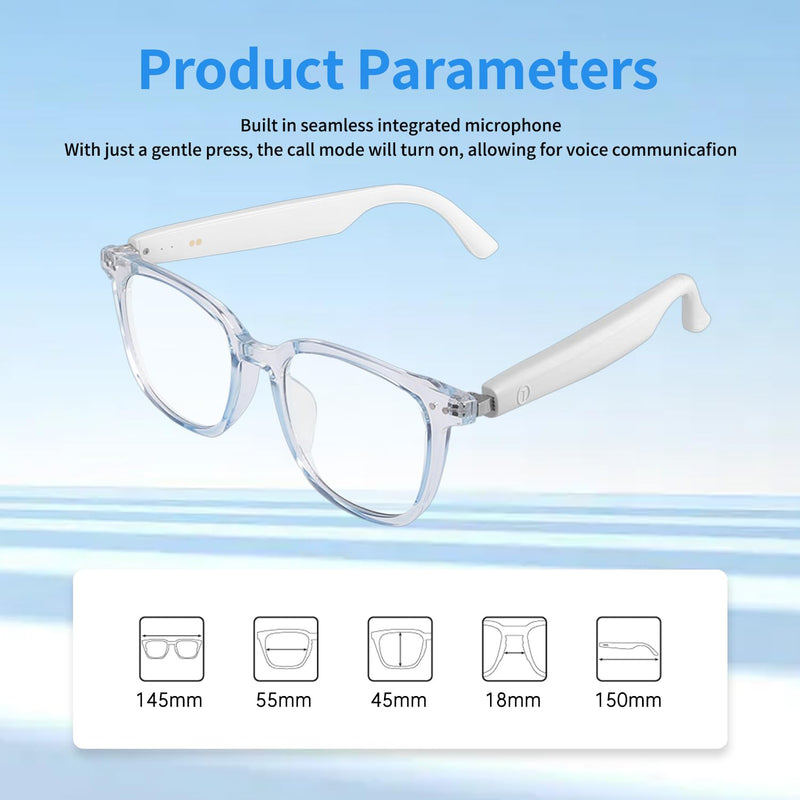 Bluetooth Audio Smart Glasses, Blue Light Glasses for Women Men, Remote Shooting, Open Ear Sound Mic &Speakers, Magnetic Charging, Color-Changing & Polarized Lenses, Voice Assistant (GS07-Clear) GS07-Clear
