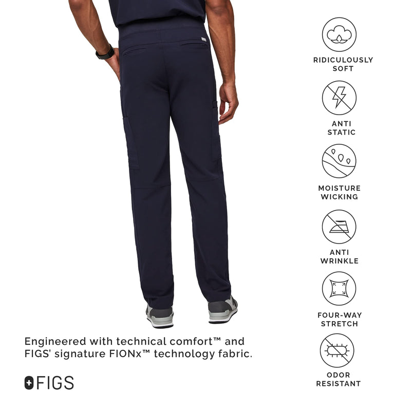 FIGS Axim Cargo Scrub Pants for Men — Classic Fit, Straight Leg, 7 Pockets, 4-Way Stretch, Anti-Wrinkle Regular Medium Navy Blue