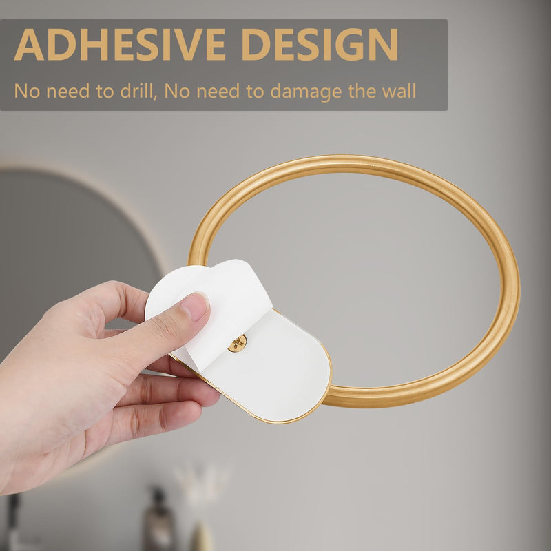 Self Adhesive Towel Ring and Toilet Paper Holder, No Drilling Stainless Steel Bathroom Hardware Set, Sturdy Bathroom Accessories for Home or Kitchen, Wall Mounted (Gold) Brushed Gold