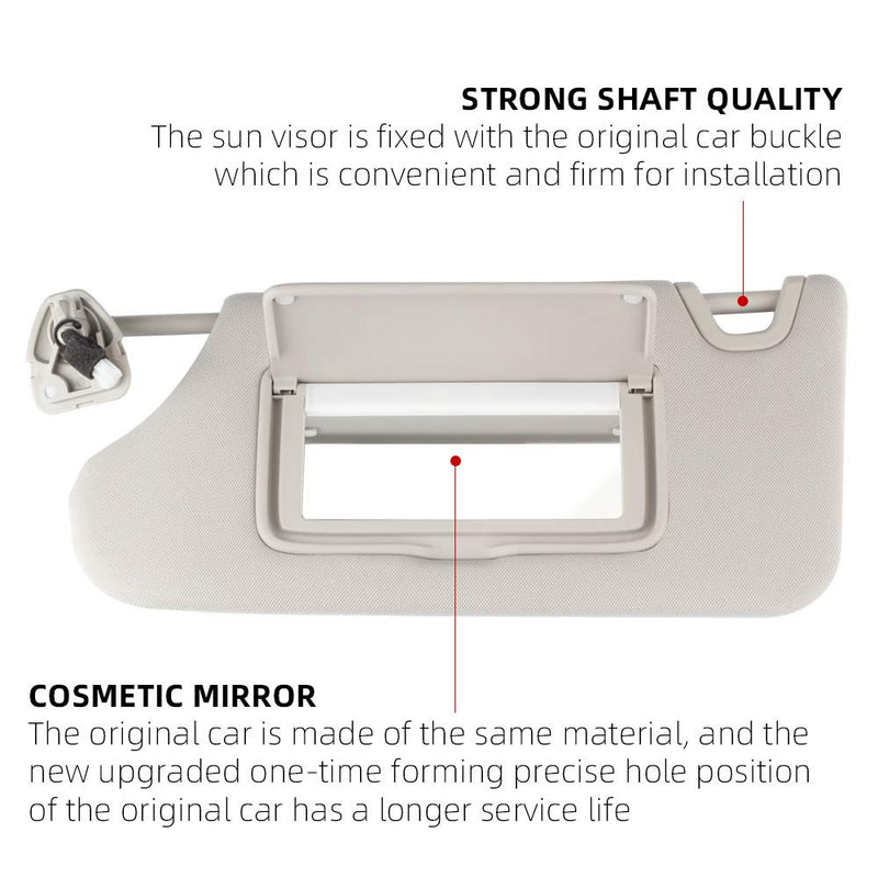 Dasbecan Gray Left Driver Side Sun Visor Compatible with Nissan Altima 2013 2014 2015 2016 2017 2018 with Mirror and Vanity Light Without Sunroof Replaces# 96401-3TA2A Left Gray