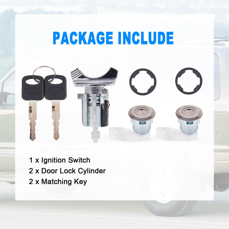 Ignition Switch Lock Cylinder & 2 Pcs Door Lock Cylinder with Keys Compatible with 1992-1995 Ford Bronco F150 F250 F350 E150 E250 E350 Ranger Replaces# C-42-150 DP-42-122 F3UZ1522050D 1990-1995 Ignition Door Lock