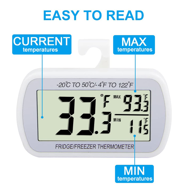 Waterproof Refrigerator Fridge Thermometer, Digital Freezer Room Thermometer, Max/Min Record Function Large LCD Screen and Magnetic Back for Kitchen, Home, Restaurants (4 Pack) 4