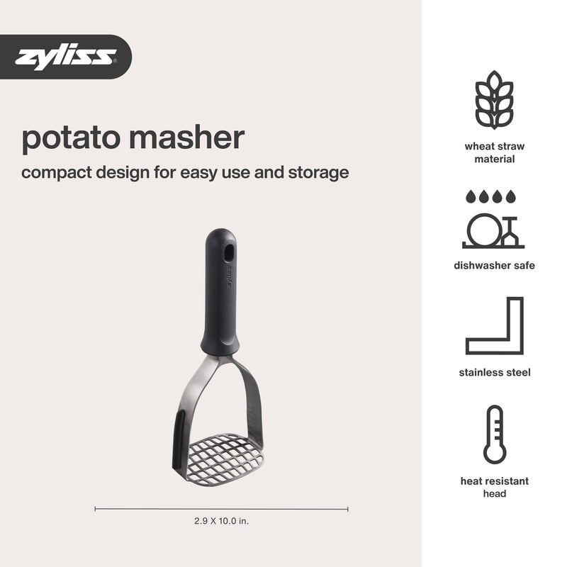 Zyliss Stainless Steel Potato Masher - Food Smasher for Potatoes, Avocados & More - Home Kitchen Essentials & Accessories - Manual Potato Masher Tool - Dishwasher-Safe Vegetable Masher - Grey New Grey
