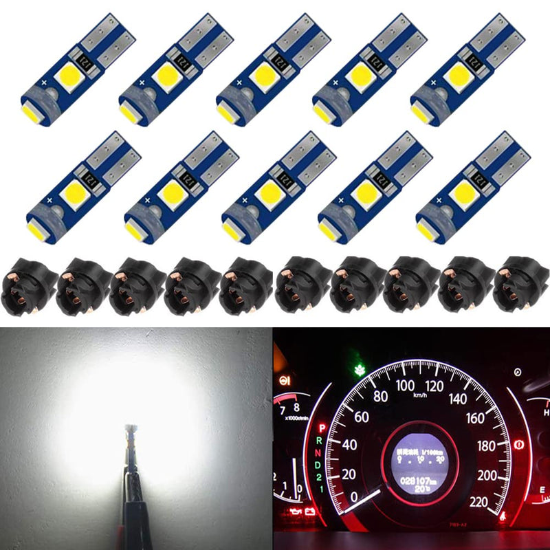 BlyilyB 10-Pack T5 37 74 LED Bulb With Twist Lock Socket PC74 PC37 Dashboard Instrument Panel Gauge Cluster Light 10PCS White