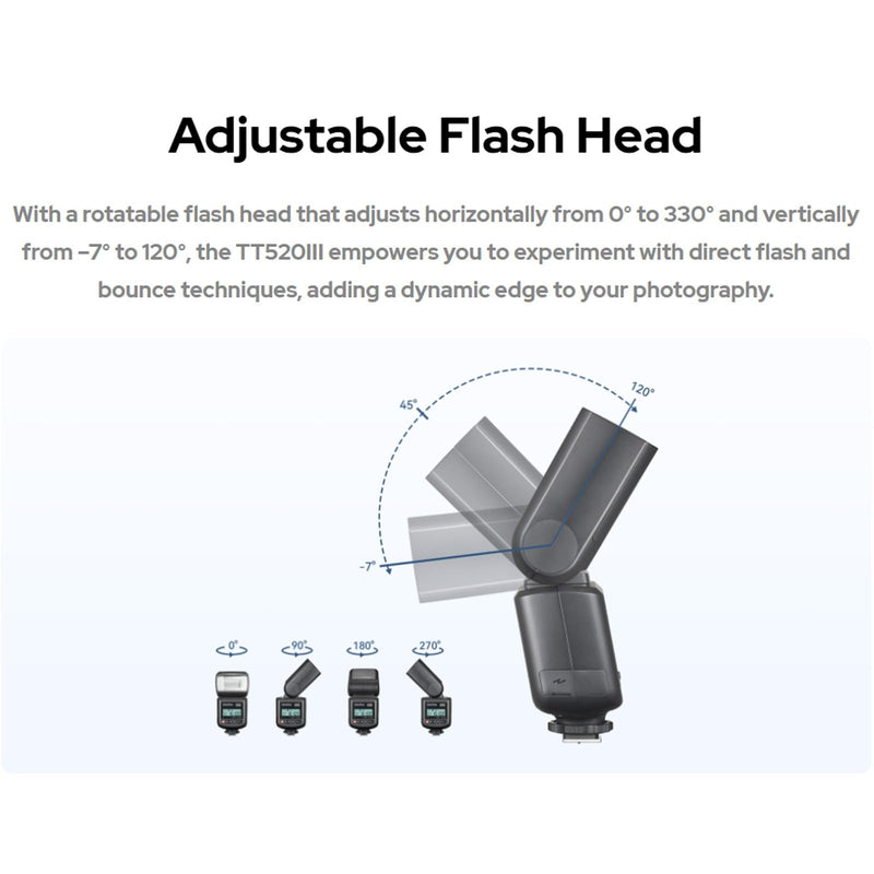 Godox TT520III Camera Flash, 1.8s Recycle Time, 400 Full Power Flash, Built-in Receiver and RT Transmitter for Canon Nikon Panasonic Olympus Pentax and Other DSLR Cameras (NO TTL, TT520II Upgrade)