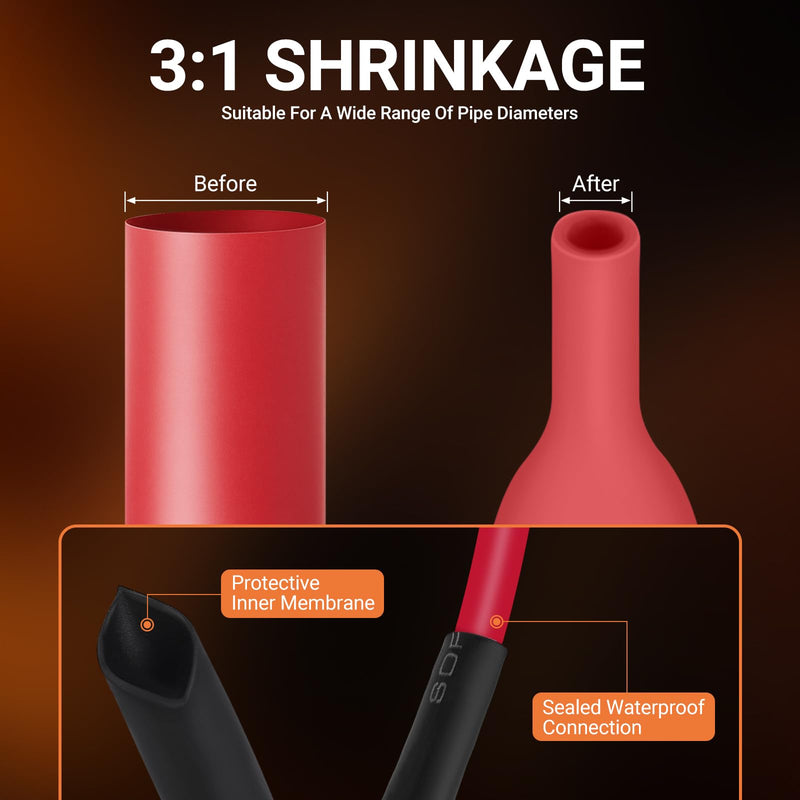 220pcs Battery Cable Ends Kit,AWG 2/4/6/8/12 Copper Lugs,Heavy Duty Wire lugs, Ring Terminal Connectors with 3:1 Heat Shrink Tube & Storage Box