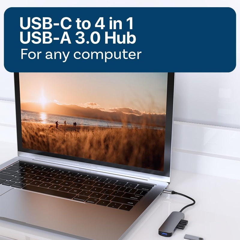 USB-C to USB 3.0 Hub 4-Port by MMOBIEL – 4-in-1 USB-A Splitter Adapter, 5Gbps High-Speed Data Transfer, Compact Aluminum Hub – Compatible with MacBook, iPad Pro, Dell, Samsung, USB-C Laptops & Tablets USB-C to 4-Port USB-A Hub