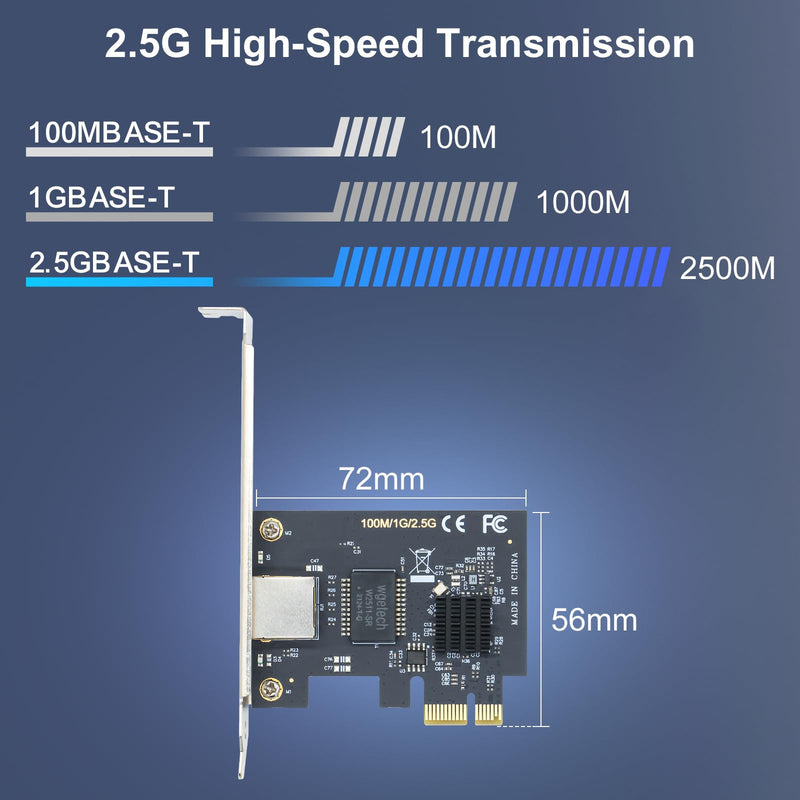 SODOLA 2.5Gb PCIe Network Card,2.5GBase-T PCI Express Network Adapter NIC, with Realtek RTL8125B Controller, Single RJ-45 Port, PCIe 2.1 x1 Support Windows Server/Linux 8125B-2.5G(1x RJ45)