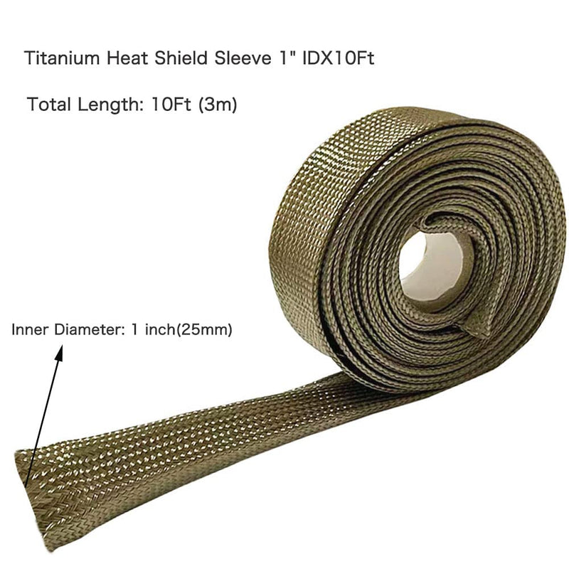 Heat Shield Sleeve 1" ID X 10' Fuel Line Heat Shield Auto Hose Spark Plug Wire Cover Protectors Boots Roll 2500 Degree for Car Auto Wire Loom Brake Cable Titanium 1"ID x 10Ft