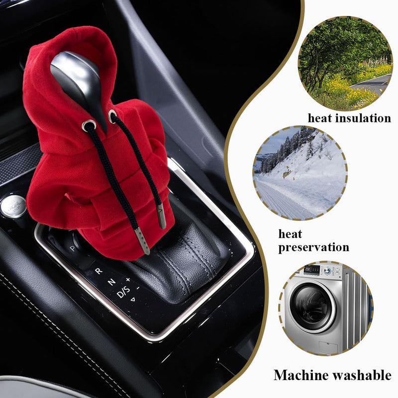 Gear Shift Hoodie, Universal Car Shift Knob Cover, Automotive Interior Cute Gadgets, Car Accessories and Decorations Mini Hoodie for Car Shifter 1 Piece Red