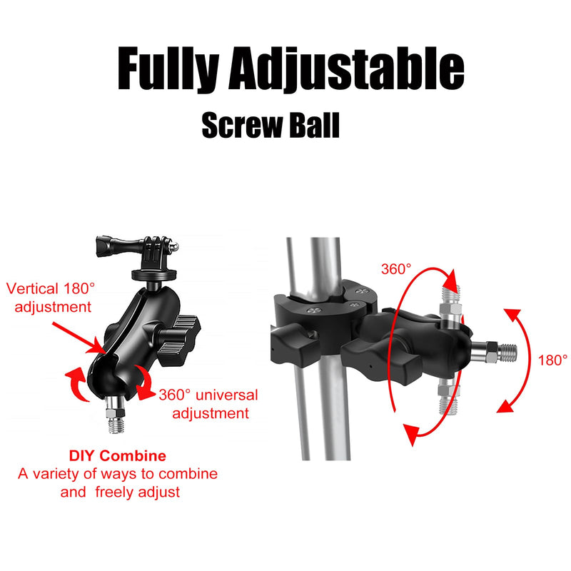 1 inch Ball Mount Base Ball Adapter with Threaded Bolt 1/4-20 Compatible with RAM Mounts B Size Double Socket Arm Ball Mount Mirror(Black-2) Black-2