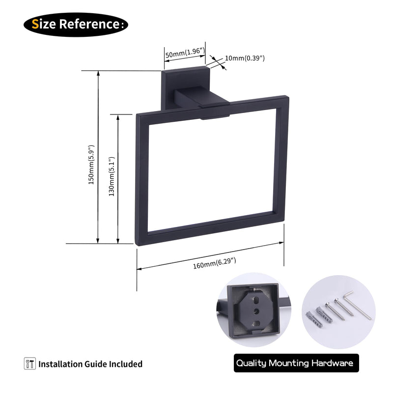 GERZWY Matte Black Bath Towel Ring Bathroom Towel Holder Towel Rack Wall Mounted Stainless Steel Contemporary Style JG1916-2BK