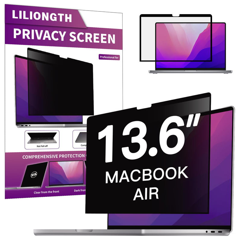 LILIONGTH Privacy Screen for MacBook Air 13.6" (2022-2024, M2 M3 Chip) - Removable Privacy Filter with Anti-Blue Light Protection