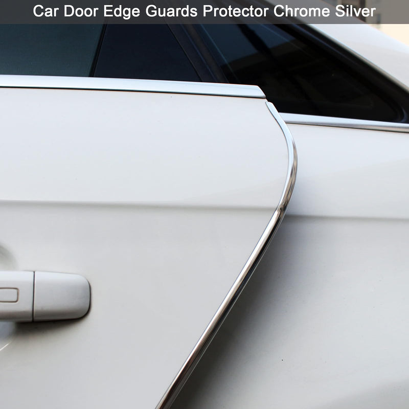 Car Door Edge Guards Chrome Silver Universal U Shape Moulding Trim Strip Automotive Door Protector Decorative for Sedans, Trucks, SUV, ATV (16FT, Silver) 16FT