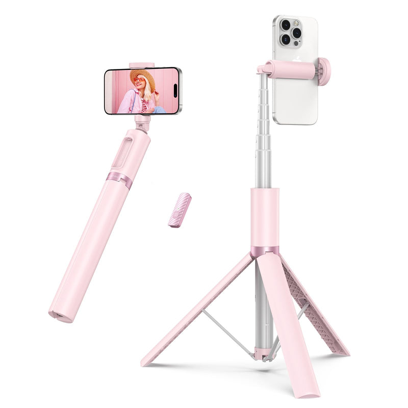 ATUMTEK 55" Selfie Stick Tripod, All-in-one Extendable Aluminum Phone Tripod with Rechargeable Bluetooth Remote for iPhone, Samsung, Google, LG, Sony and More, Fitting 4.7-7 inch Smartphones, Pink