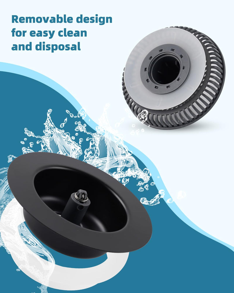 Universal 3 in 1 Kitchen Sink Drain Strainer Stopper Combo, 2PCS Matteblack Stainless Steel Shell Pop Up Sink Stopper for US Standard 3-1/2 inch Drain Filter, Anti-clog and Easy Clean 2 Black Metal Shell with Flat Handle Strainer
