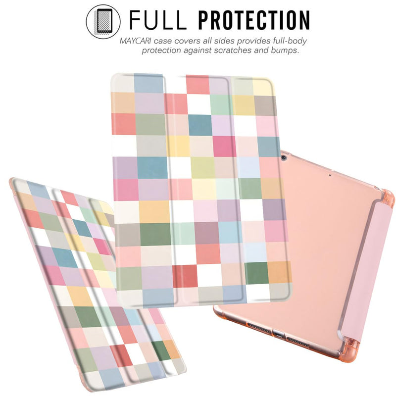 Rainbow Color Checkerboard Case for iPad mini 5/mini 4 7.9 Inch | Cute Design Slim Soft Cover for iPad Mini 5/4 with Pencil Holder | Pink Leather Tablet Shell Trifold Stand Auto Sleep/Wake Rainbow Color Checkerboard