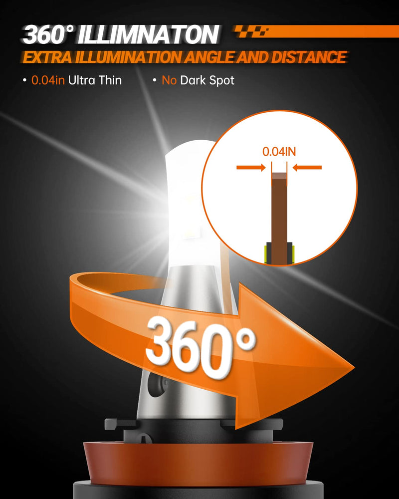 SEALIGHT 9005 H11 Bulbs Combo, 6000K Cool White, 72000LM, 9005/HB3 H11/H8/H9 Fog Bulbs with Silent Fan, Wider Driving Vision, Fog Light, Powersports Headlight Bulbs, Pack of 4