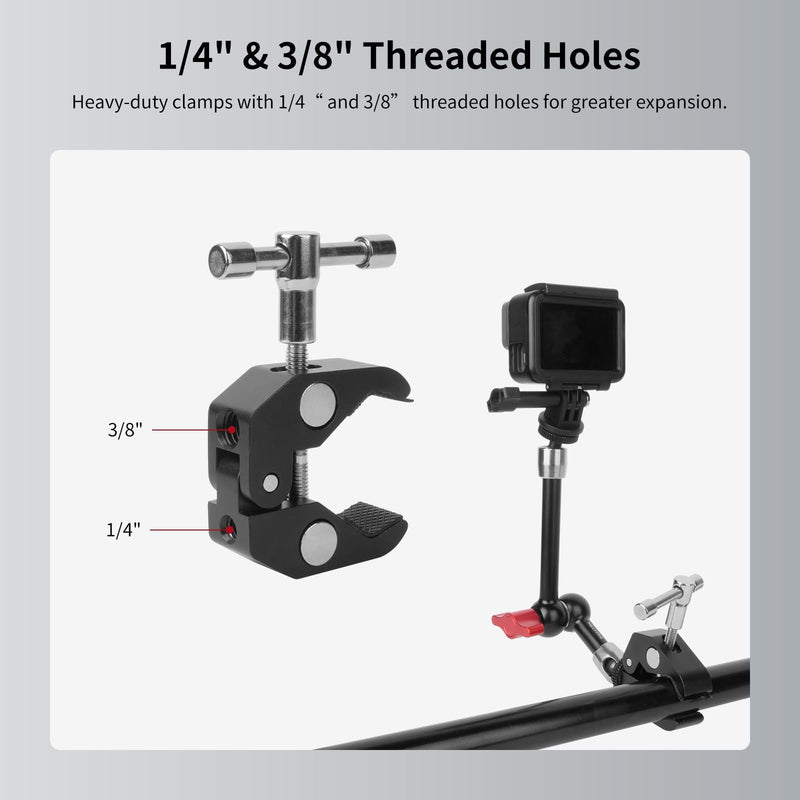 9" Magic Arm Clamp Kit with Cold Shoe Phone Holder & Tripod Mount Adapter | Versatile Mount for DSLR, Monitor, Lights, Phone, Action Cameras