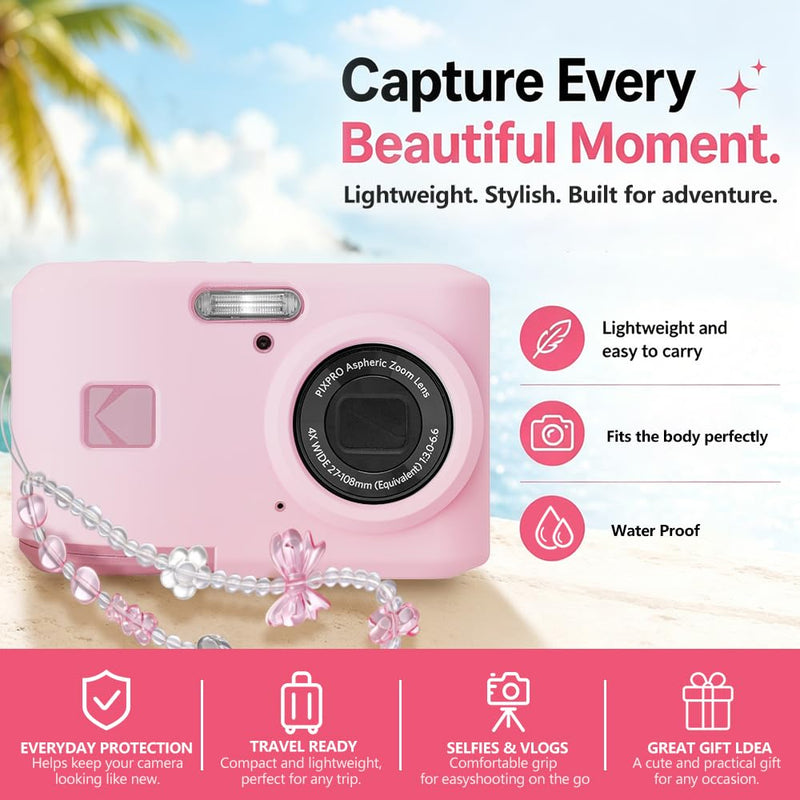 Silicone Case for Kodak PIXPRO FZ45 Digital Camera with Screen Protector and Lanyard for Kodak PIXPRO FZ45 Accessories- Pink