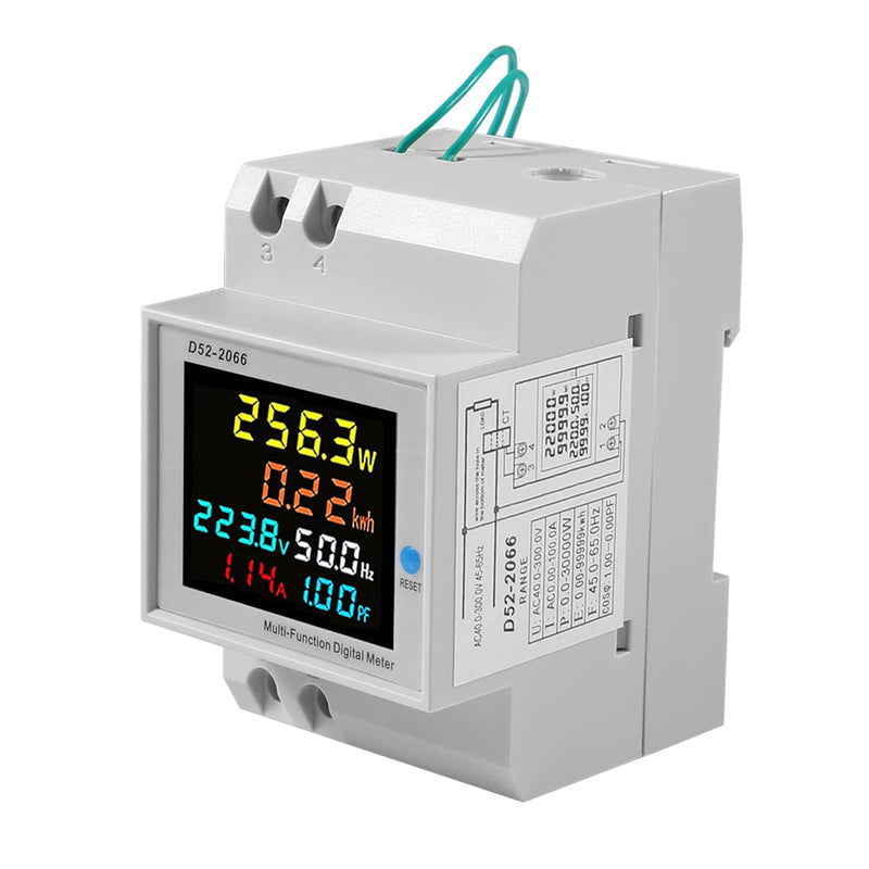 AC Power Meter Digital Voltmeter Ammeter AC 40-300V 100A Din Rail Frequency Factor Current Ampere Voltage Energy Display 6 in1 Single Phase Multifuction Electricity Usage Monitor (External CT) External CT