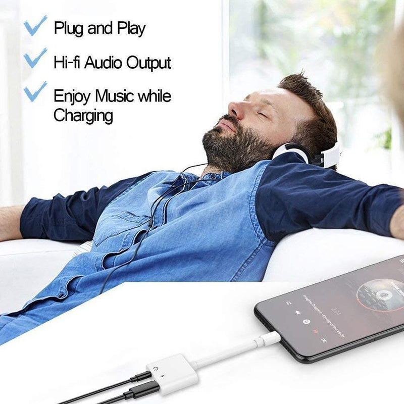 [Apple MFi Certified] 2-in-1 Apple Lighting to 3.5mm Headphone Jack Adapter | 2 Pack iPhone 3.5mm Headphone Aux Audio + Charger Cable Splitter Dongle Adapter Compatible for iPhone 14 13 12 11 XS XR X 8 7 L