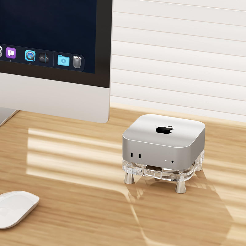 2024 Mac Mini M4 Stand Accessories,Clear Acrylic Desk Stand is Suitable for Mac Mini M4/M4 Pro Mount,The Cooling Pad and Dust Proof Base is Suitable for M4 Host, Upgrade Anti Slip (Clear) clear