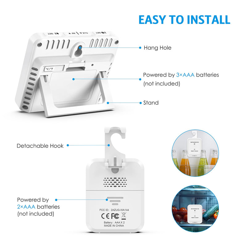 AMIR Wireless Refrigerator Thermometer, Digital Fridge and Freezer Thermometer with Alarm, Freezer Alarm with 2 Sensors, 3.7 inch LCD Fridge Thermometer for Home and Restaurants
