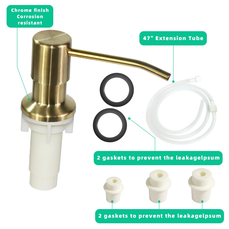 Soap Dispenser for Kitchen Sink, Built in Sink Soap Dispenser, Countertop Soap Dispenser Pump with 47" Extension Tube kit, No Need to Fill Little Bottle Again, Golden