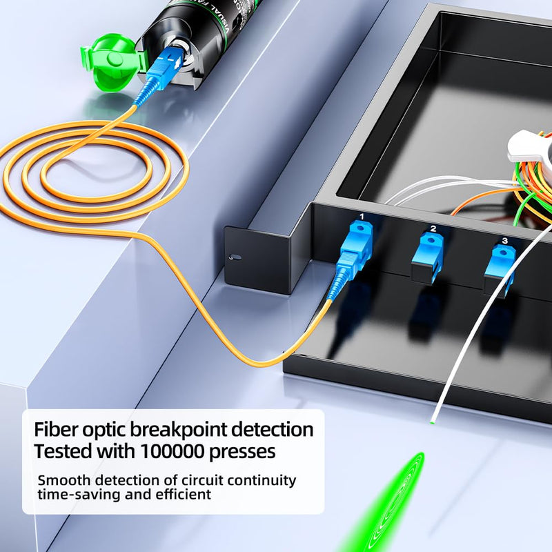 Green Light Fiber Optic Tester - Visual Fault Locator, ≤5mW Class IIIA 510nm Wavelength, Compatible with SC/FC/ST/LC Interfaces, Ideal for Network Maintenance & Data Center Technicians. HT-30