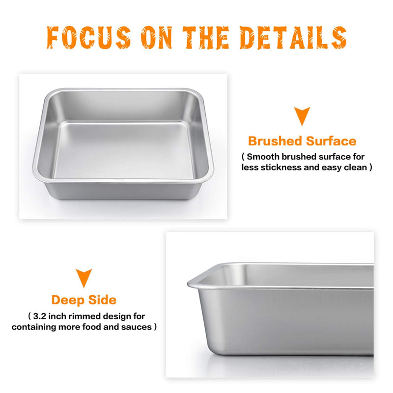 P&P CHEF Lasagna Pan, Rectangular Cake Pan Roaster Pasta Baking Cookie Sheet Pans Stainless Steel, Heavy Duty & Durable, Oven & Dishwasher Safe, 12.7" L x 3.2" H