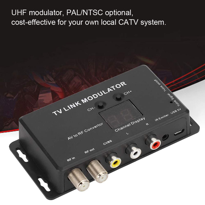UHF Modulator TV LINK Modulator, Universal Composite A/V to RF Coax Agile Modulator RF TV Micro Modulator Compact RF Modulator Converter IR Extender Support PAL