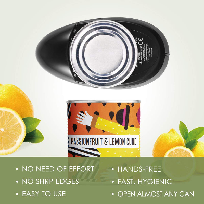 Electric Can Opener, Black, Automatic Hands-Free Operation, One-Touch Start, Fast Hygienic Design, Safe No Sharp Edges