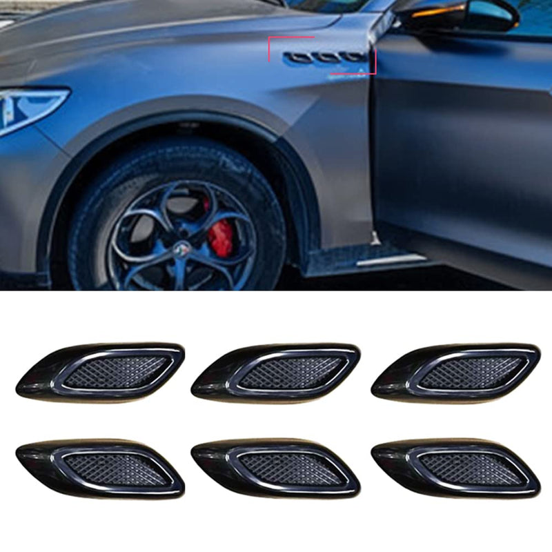 6pcs Curboom Car Fender Trim Decorative Intake Universal Auto Air Flow Bumper Side Vent Decal Scoop Hood Spolier Door Carbon Fiber ABS Chrome Silver Exterior Glossy Black Sticker for Most Cars