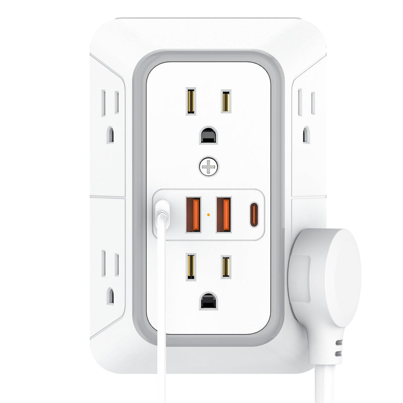 Outlet Extender 6 AC Surge Protection 1050J,Wall Charger 2 USB A&2 USB C | Multi Plug Wall Outlet,6 Outlet Splitter,3-Sided Power Strip,Wide Space Wall Adapter for Home Office Kitchen Travel 1 pack