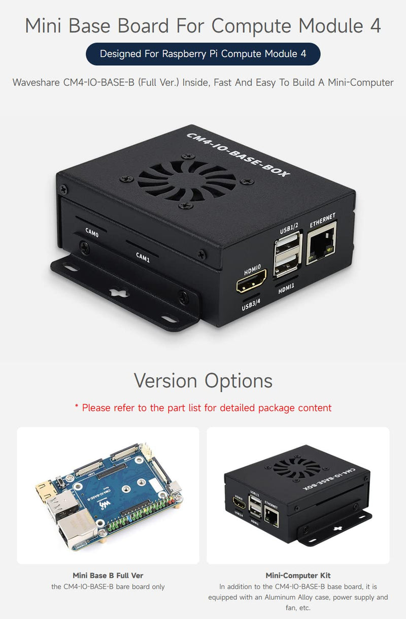 Waveshare CM4-IO-BASE-B for Raspberry Pi Compute Module 4 Bundle with USB HDMI Adapter (6 Items)