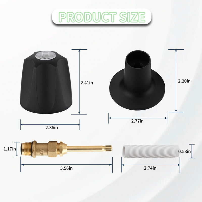 39619 Bathtub Shower Handle Remodel/Rebuild Trim Kit, Shower Knob 3 Piece for Price Pfister Verve Faucets, Includes 12H-2H, 12H-2C, 12H-18D Stems and Tubs knob Handle and Flange Base (Matte Black) Matte Black
