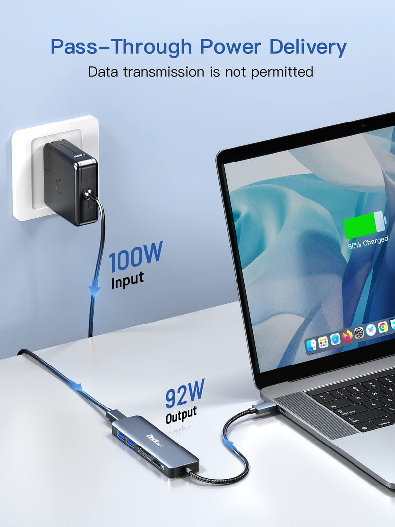 USB C Hub Multiport Adapter - Dockteck 6 in 1 USB C Dock with 100W PD, 4K 60Hz HDMI, USB 3.0, SD/TF Card Reader, USBC Hub for MacBook Pro Air Microsoft Surface Pro 4K@60Hz