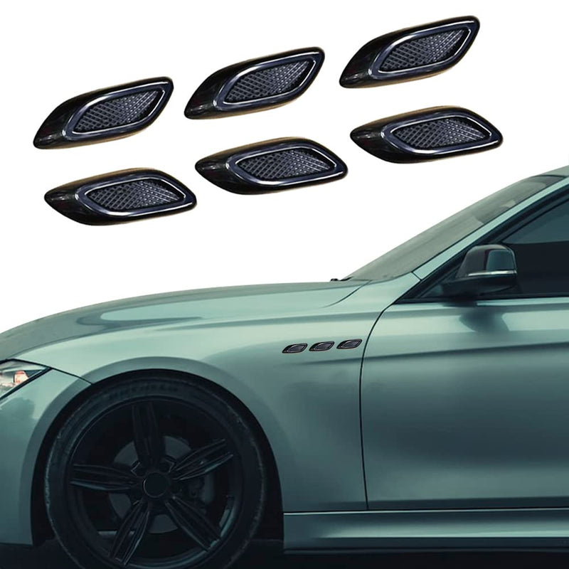 6pcs Curboom Car Fender Trim Decorative Intake Universal Auto Air Flow Bumper Side Vent Decal Scoop Hood Spolier Door Carbon Fiber ABS Chrome Silver Exterior Glossy Black Sticker for Most Cars